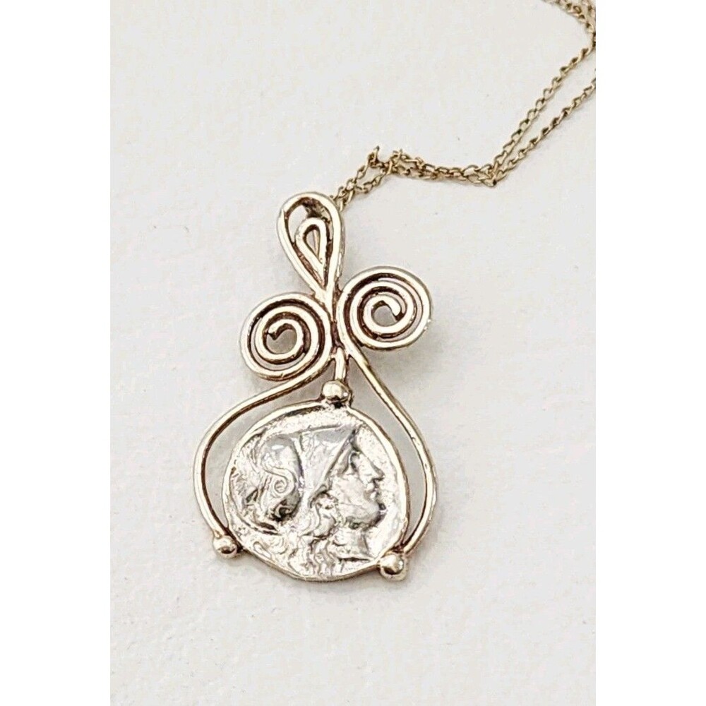 Ancient Greek Goddess Athena Coin Sterling Silver 925 Pendant